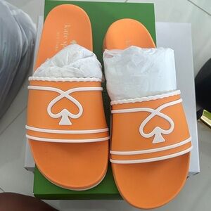 Kate Spade Orange and White Slide Sandals